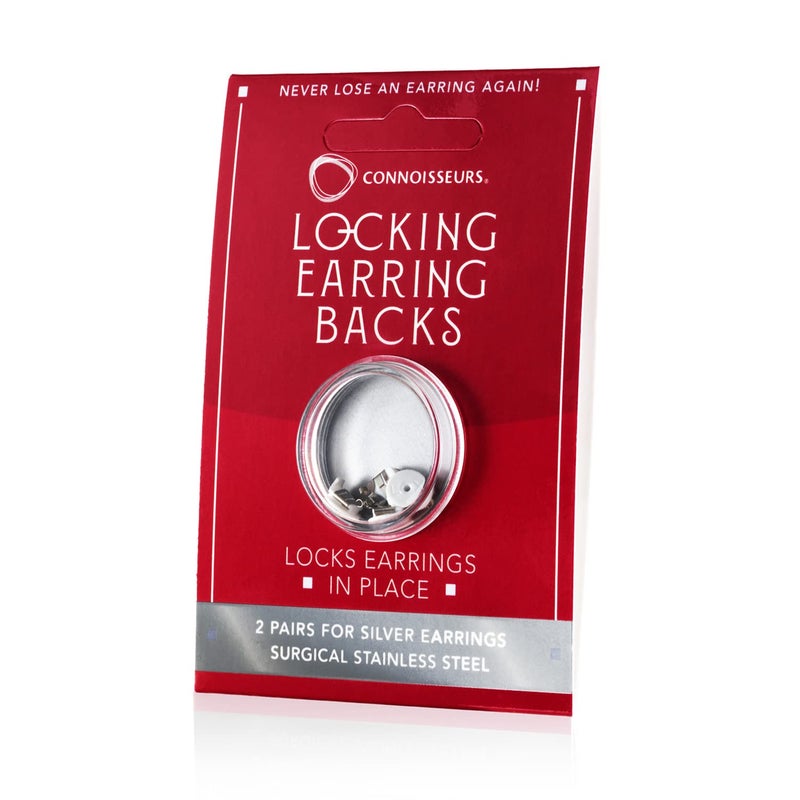 Connoisseurs Locking Earring Backs - 2 Pairs - Compatible with Most Silver Earrings - Fits 0.5-1mm Diameter Posts - Hypoallergenic - Image 1